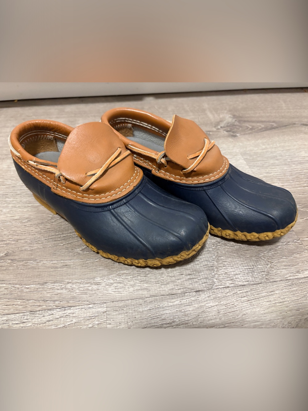 L.L. Bean Navy and Tan Bean Boots